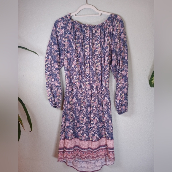 Jolt NWT Floral Flowy Shirred Drawstring Keyhole Neck Boho Long Sleeve Dress XL - Picture 5 of 8